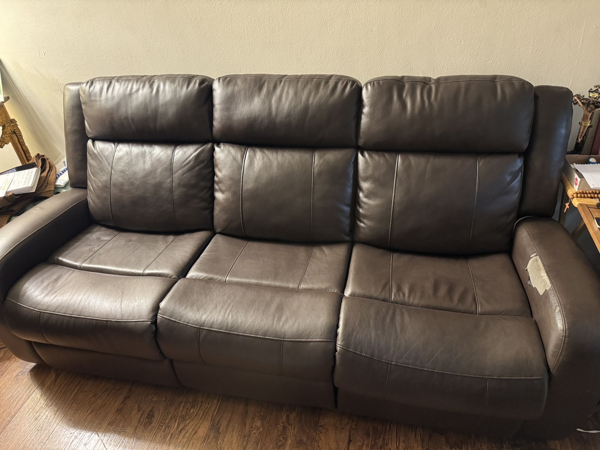 3-Person Reclining Faux Leather Sofa β $75 OBO (Must Go by Saturday!) ποΈ π»