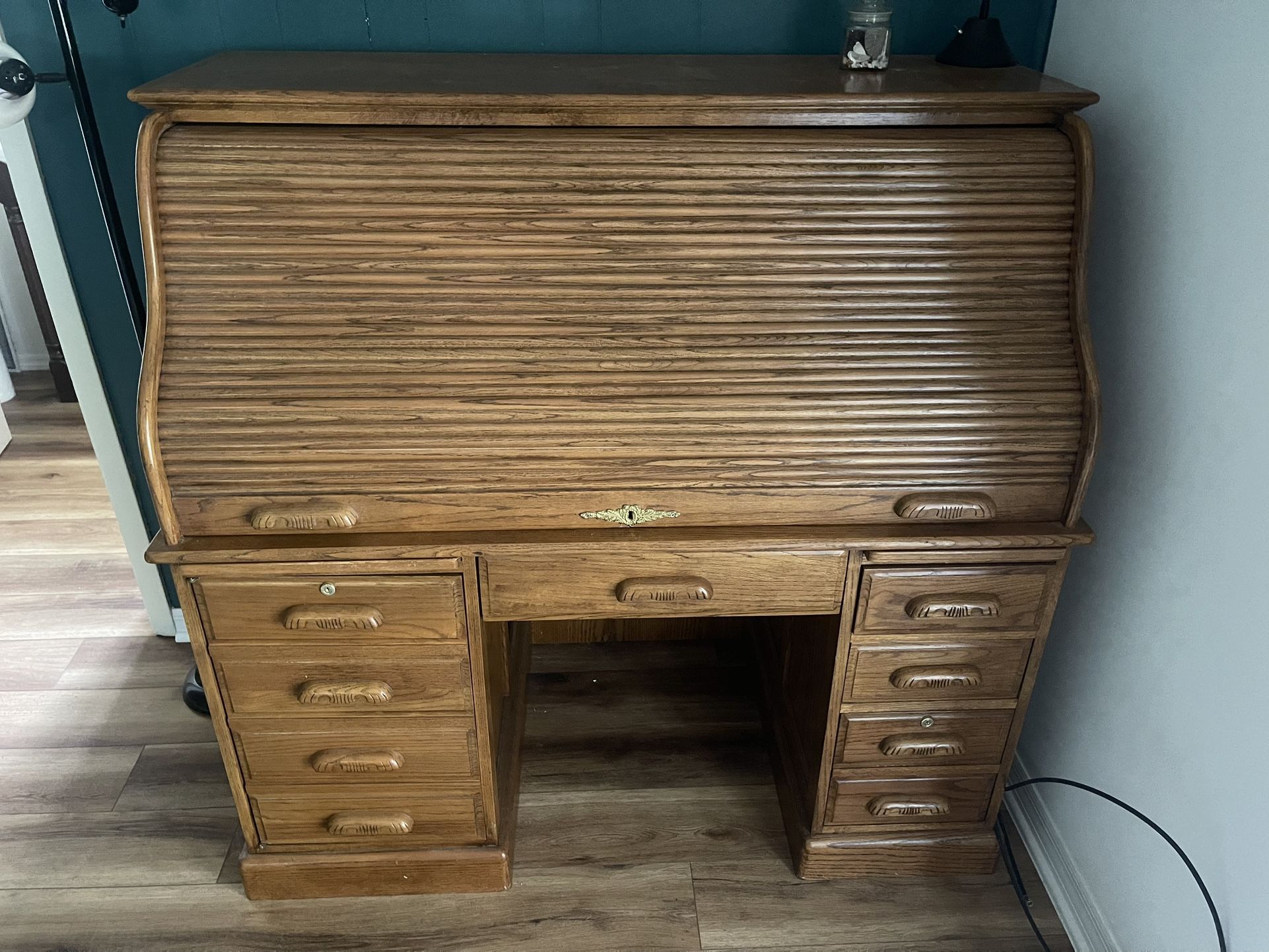 Solid Oak Roll Top Desk