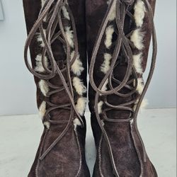 UGG Uptown II 5190 Tall Snow Boots Brown Suede Sheepskin Lined Women's Size 8