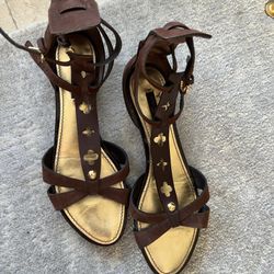 Louis Vuitton Suede And Leather Flat Sandals 