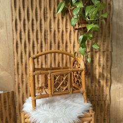 Vintage Bamboo Magazine Book Holder Woven Bentwood Boho Storage Cottage Jungalow Plant Yarn Knit 
