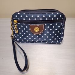 NEW!! Small, BLUE/WHITE POLKA DOT HAND PURSE - firm price