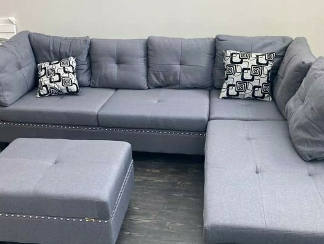 Gray Fabric Nail Head Trim Sectional