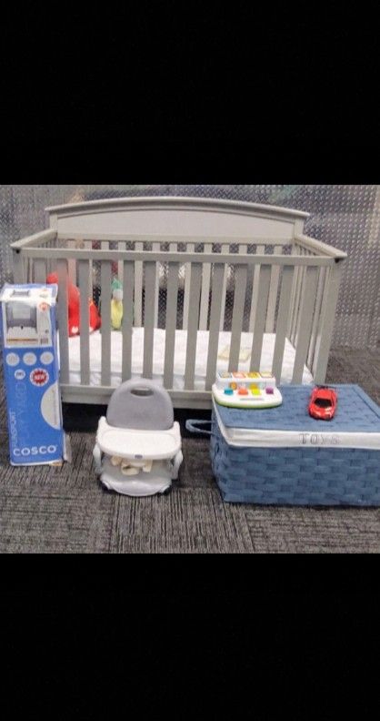 Must Sell !! Crib, New Playpen, Booster Seat, Toybox