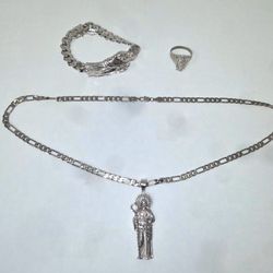925 Plata Sanjudas Tadeo Cadena Con Dije Esclaba Y Annillo