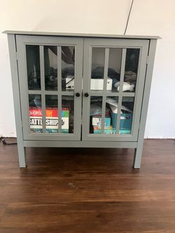 Gray Wood Cabinet with Glass Doors
