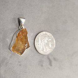 925 Sterling Silver Raw Citrine Pendant 