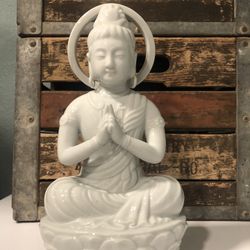 Beautiful Vintage Pale Celadon Porcelain Mediating Buddha