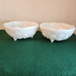 2 Milk Glass Bowls Toltec Wedding Pair Quilt McKee