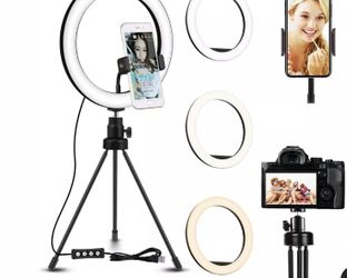 10" LED Ring Light with Tripod Stand & Phone Holder Dimmable Desk Ringlight Kit