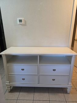 White Wood Dresser with Open Shelves