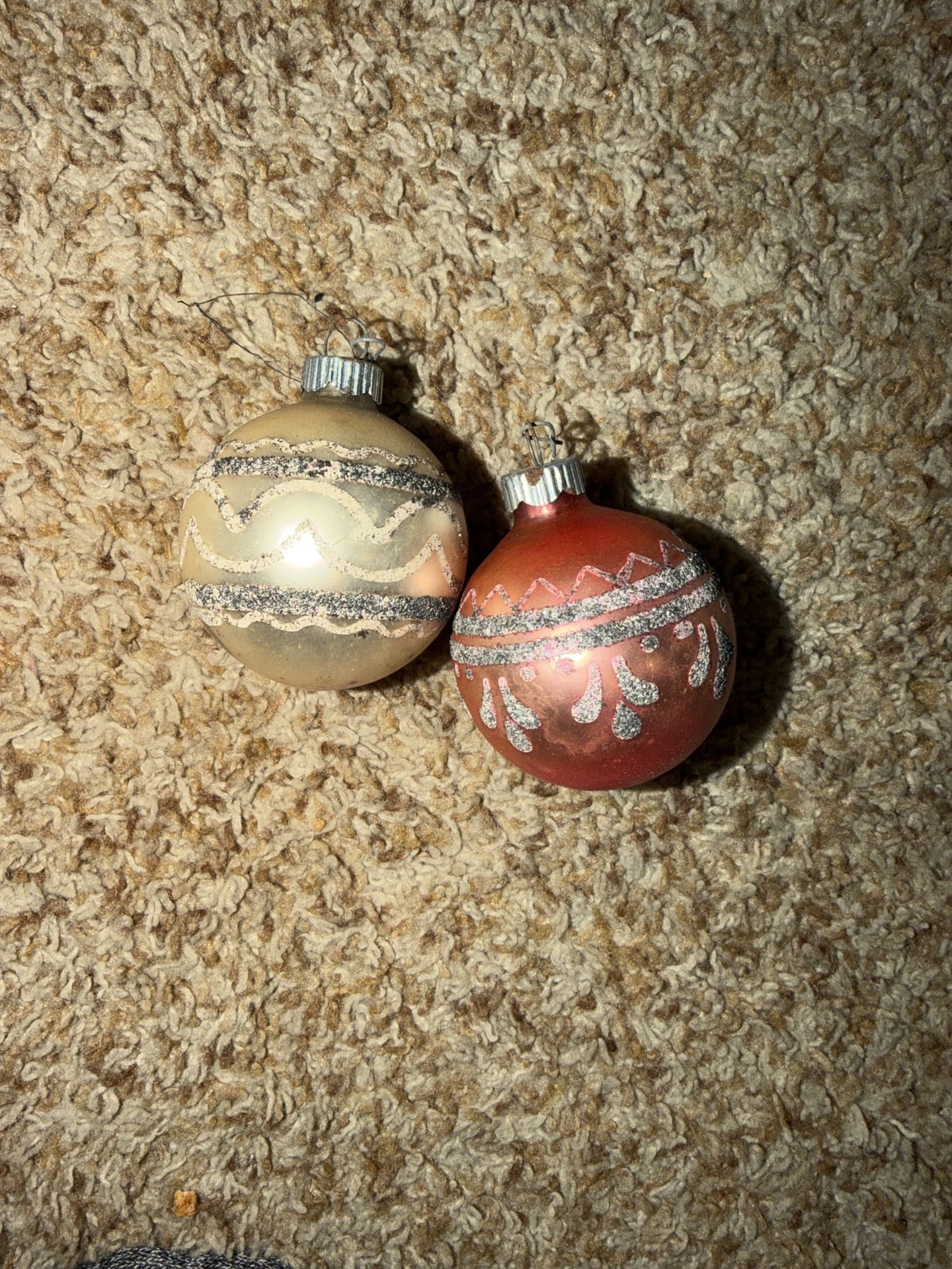 Vintage Glass Christmas Ornament with Glitter Shiny Brite. Faded & some glitter has fallen off from age. Have marks on them see pics