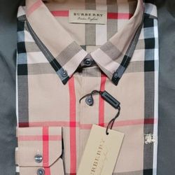 Burberry Classic Plaid Long Sleeve Button Down Shirt Tan Size X-Large
