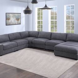 Brand New Extra Large Grey Gray Corduroy Sectional 