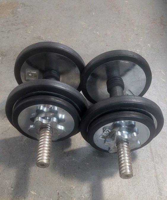 Weight Standard Adjustable Chrome Dumbbells Pair Of #15s Plus Dumbbell Bars