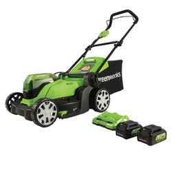 Greenworks 48V (2x24V) 17" Battery-Powered Push Lawn Mower with 2 x 24V 4Ah Batteries & Dual Port Charger (contact info removed)