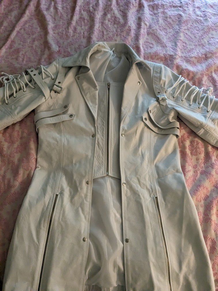 Men's White Leather Steampunk Jacket 