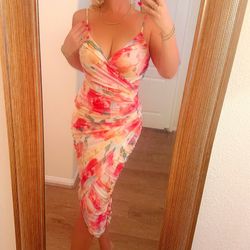 Pink Floral Mesh Midi Dress