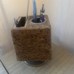 Midcentury Cork & Stainless steel Desk Desk Organizer .