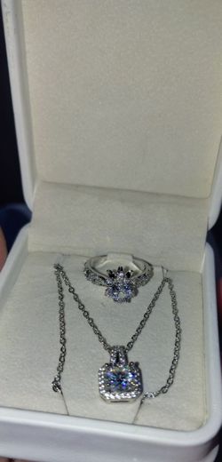 Women's moissanite necklace and ring