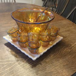  Carnival Vintage Amber  Glass Punch Bowl