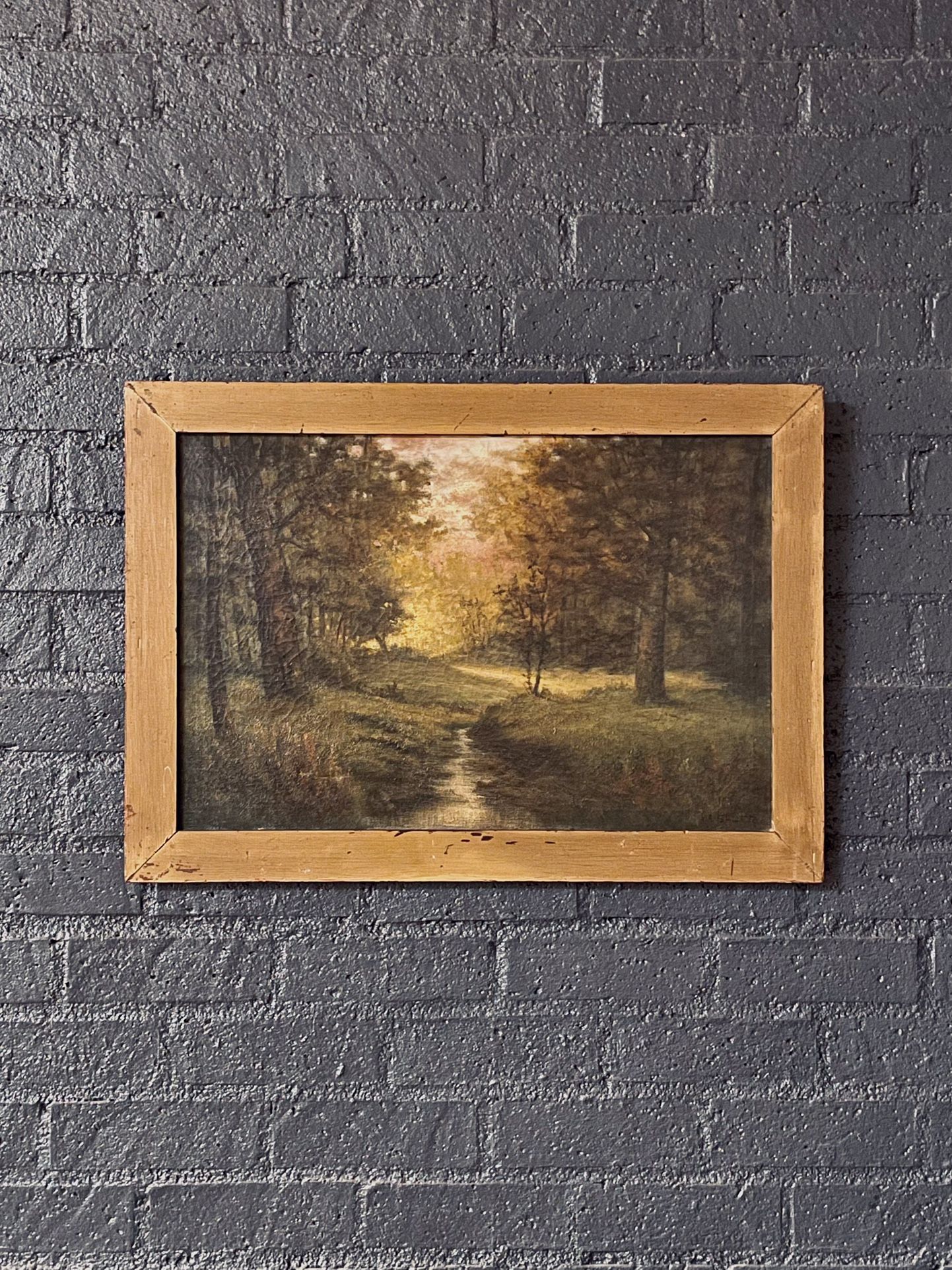 Vintage American Tonalist Oil Painting of Woodland Stream, c.1920’s - Delivery Available
