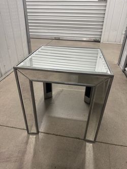 Mirrored End Table with Silver Frame