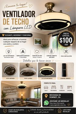 VENTILADOR DE TECHO CON LÁMPARA LED – SATIN NICKEL ✨