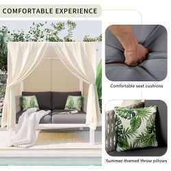U_Style Outdoor Patio Sunbed with Curtains, High Comfort, Suitable for Multiple Scenarios