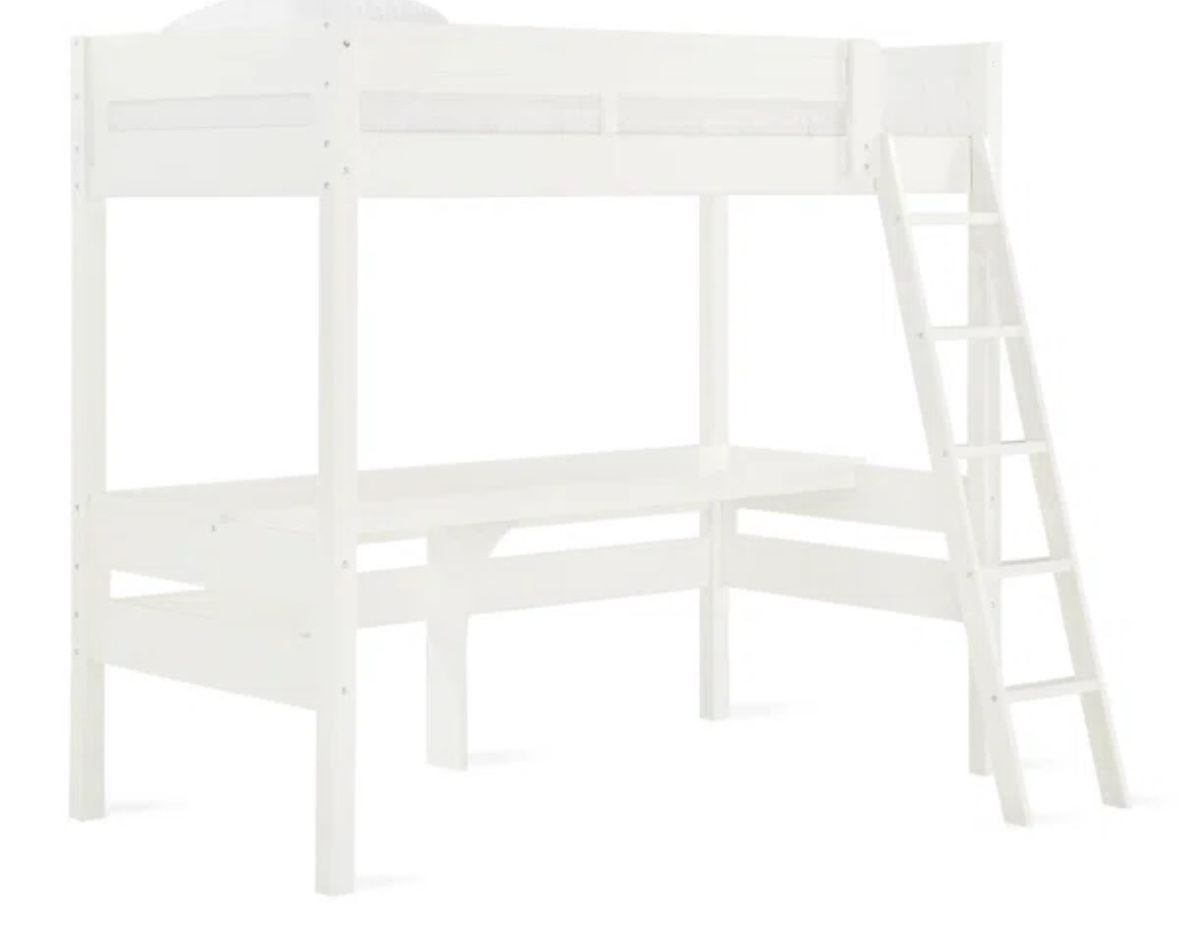 Everiz Twin Solid Wood Loft Bed with Built-in-Desk
