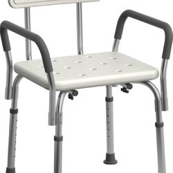 Medline Shower Chair Seat with Padded Armrests and Back, Heavy Duty Shower Stool for Bathtub, Slip Resistant Shower Seat with Adjustable Height, Showe