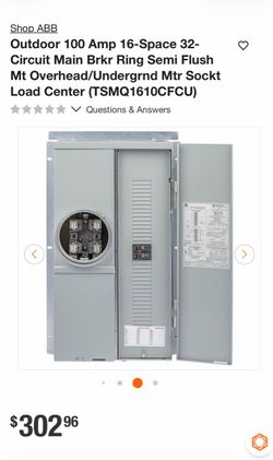Shop ABB Outdoor 100 Amp 16-Space 32- Circuit Main Brkr Ring Semi Flush Mt Overhead/Undergrnd Mtr Sockt Load Center (TSMQ1610CFCU)