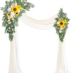 Artificial Arch Flowers Kit(Pack of 4),2Pcs Artificial Flower Arch Decor, 2Pcs Drapes, Ceremony and Reception Background Rose Decoration, Rose Sunflow