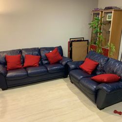 Black Leather Couch and Love Seat