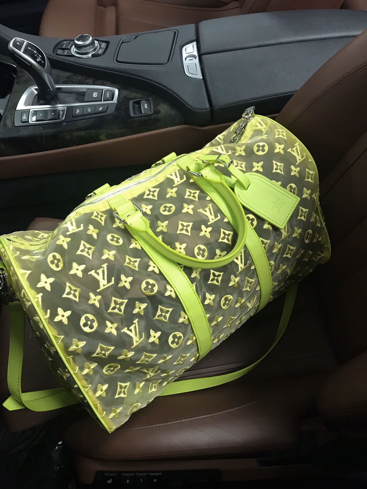 Louis Vuitton Keepall Bandouliere monogram Mesh Yellow See-through