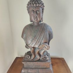 Large Solid Wood Buddha Bust - Heavy, Hand-Carved Zen Decor