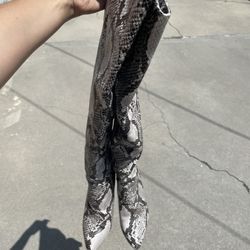 Snake Skin Thigh High Boots