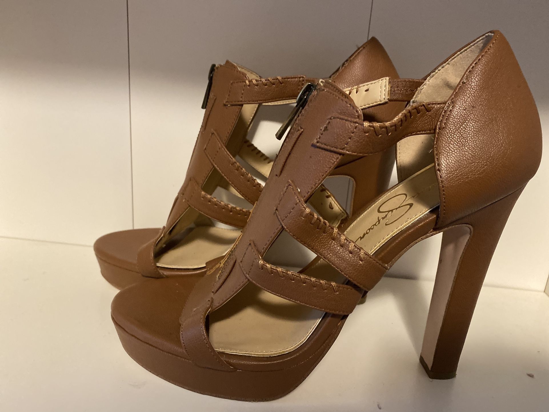 Size 11 Heels - Brown leather Jessica Simpson Heel With Front Zipper