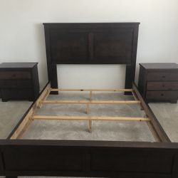 Brown Wood Queen Bed Frame with Night Stands