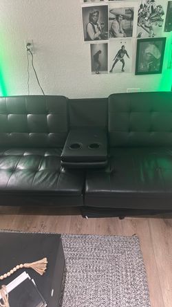 Black Faux Leather Futon Sofa with Cup Holders
