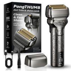 PongTHUMB Electric Razor for Men Rechargeable Cordless Foil Shaver Wet Dry Waterproof Pop-Up Trimmer LED Display Metal Body Light Gray
📍 Pickup or Sh