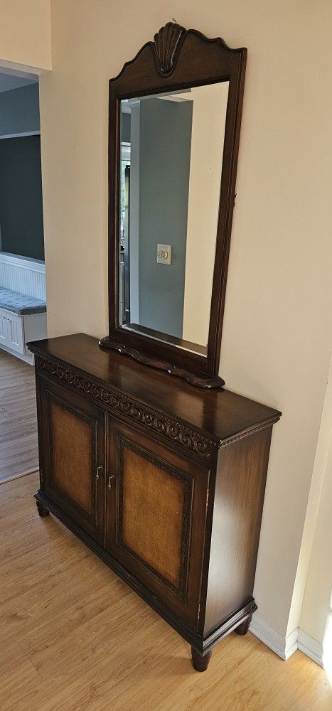 Entryway Cabinet with Matching Mirror – Solid Wood