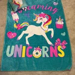Unicorn Blanket With Matching Pillow 