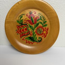 Vintage Wooden Decorative Plate Hand Painting 9”