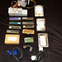 Computer Parts 7 Ram Units Three Hard drives 