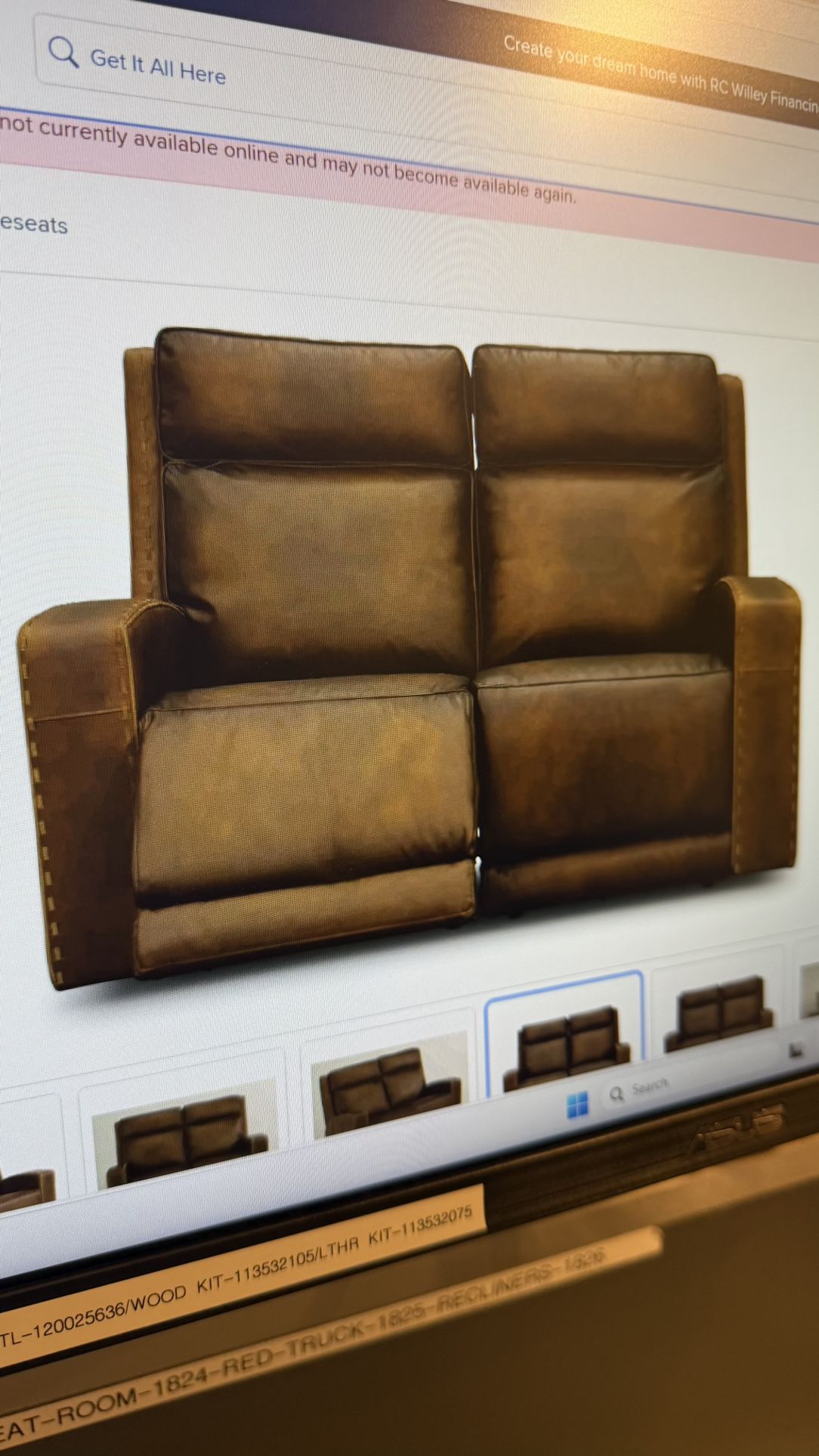 Leather Love Seat, Reclining
