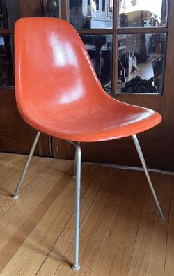 Eames Herman Miller Red Orange Fiberglass Side Shell H Base