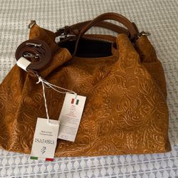 New! Leather Handbag With Body Strap