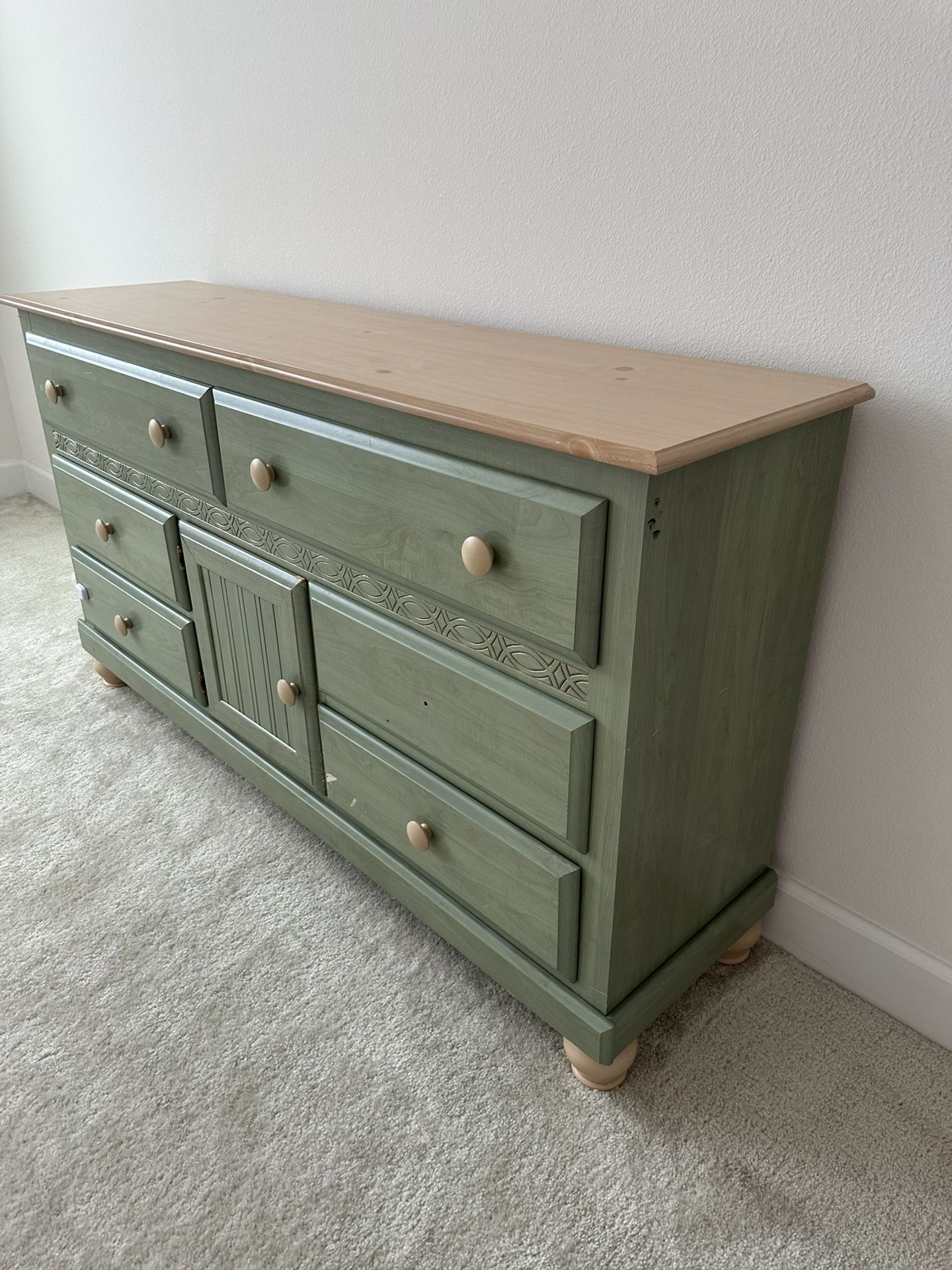 vintage sage green dresser Henley Scalloped Edge 6 Drawer Wide Dresser, Sage Green