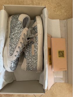 Golden goose super star in silver glitter with ice gray suede star